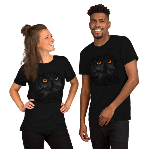T-shirt Unisexe à Manches Courtes Hibou Noir